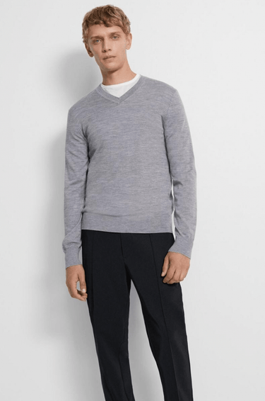Theory V Neck Sweater in Cool Heather Grey - Estilo Boutique