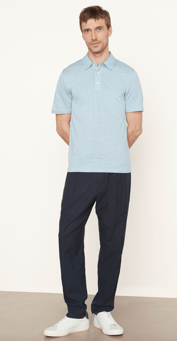 Vince Linen Polo Shirt in Chalk Blue - Estilo Boutique