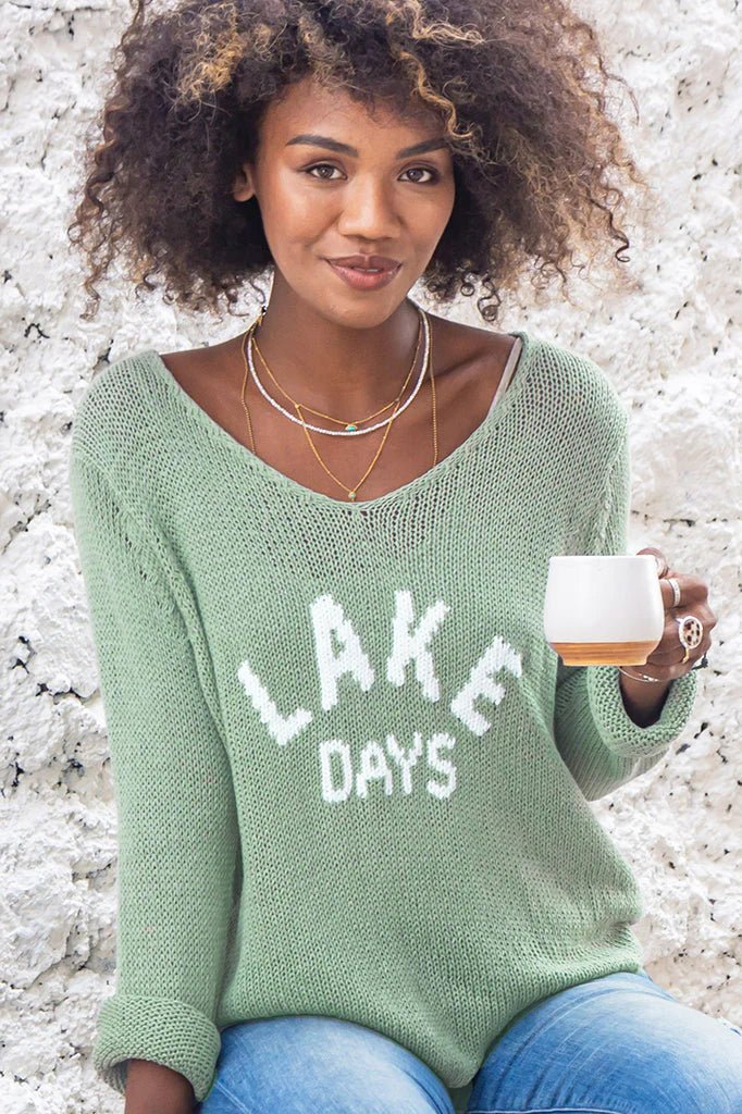 Wooden Ships Lake Days Sweater in Sage/White - Estilo Boutique