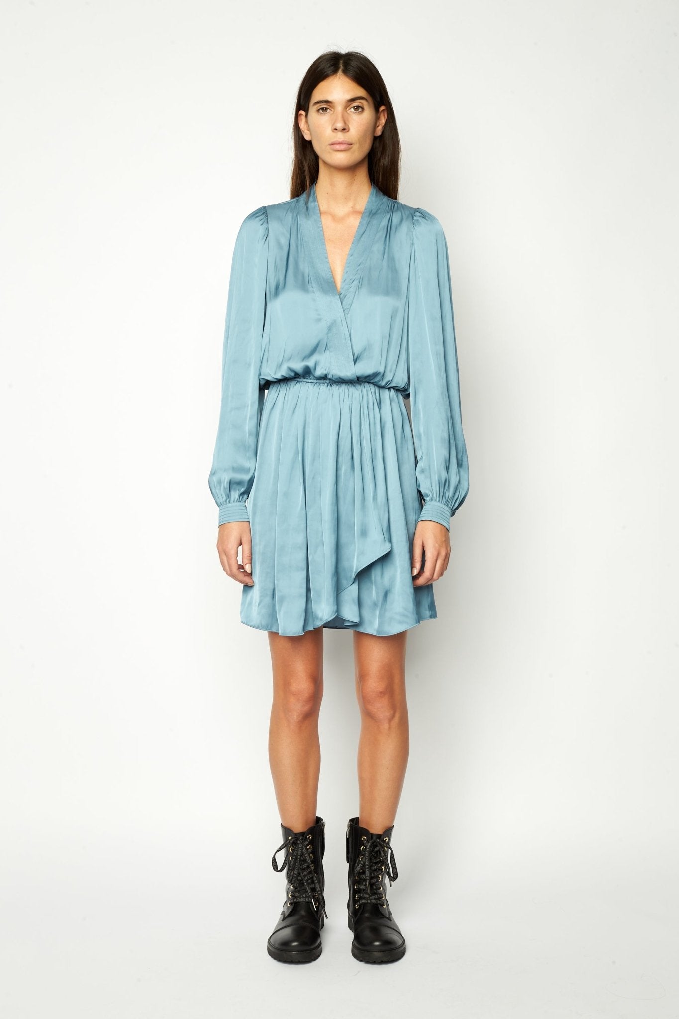 zadig and voltaire satin dress Ritmic Gold Draped Satin Dress