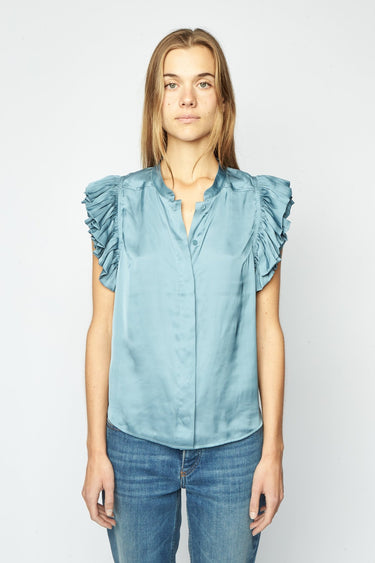 Zadig & Voltaire Tiza Satin Shirt in Bluestone - Estilo Boutique