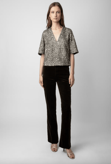 Zadig & Voltaire Tytane Sequin Blouse in Bronze - Estilo Boutique