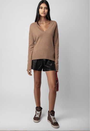 Zadig & Voltaire Vivi Patch Cashmere Jumper in Camel - Estilo Boutique
