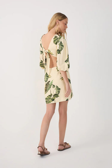 Dress To Beige Folhar Cut-Out Linen Mini Dress in Ivory