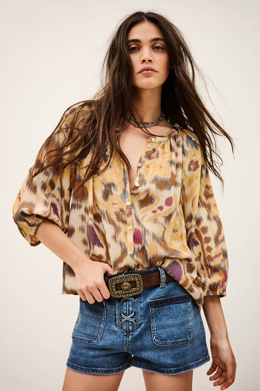 ba&sh Maelle Patterned Shirt in Yellow