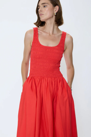 Pistola Alessia Smocked Drop Waist Dress in Maraschino