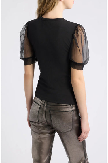 Frame The Tulle Sleeve Top in Black