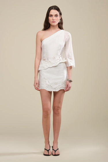 AMUR Ottile Embroidered Skirt in Seed Pearl