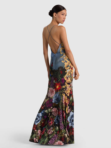 Alice + Olivia Milta Mermaid Slip Dress in Alpine Dawn