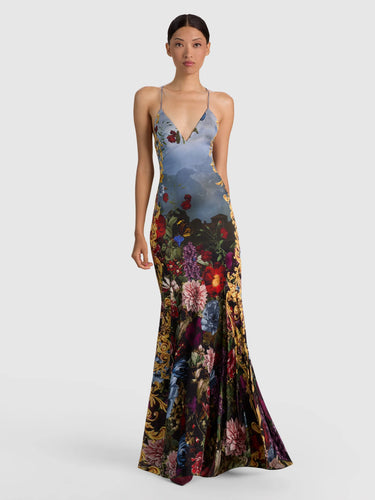 Alice + Olivia Milta Mermaid Slip Dress in Alpine Dawn