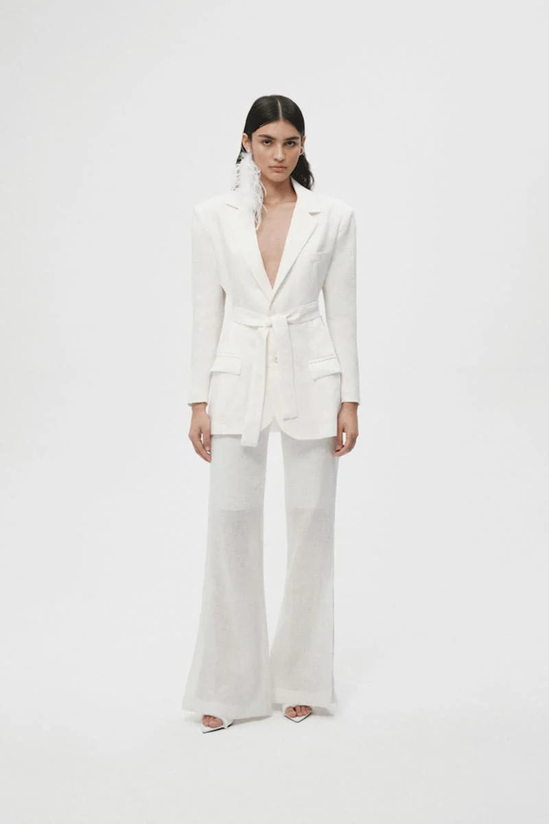 JC Pajares Linen Cut Out Blazer in White