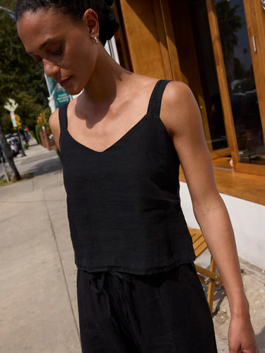 Nation Annie V Neck Top in Jet Black