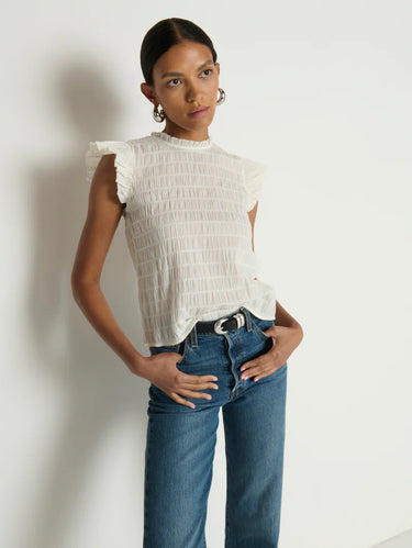 Nation Ashley Ruffle Tank in Porcelain