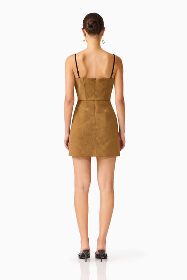 Curaae Verdure Lace Trim Mini Dress in Caramel Brown