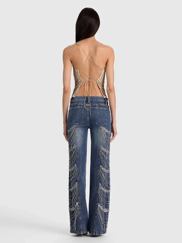 Alice + Olivia Harmon Crystal Slip Tank in Almond Clear Crystal