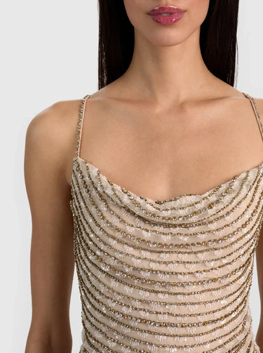 Alice + Olivia Harmon Crystal Slip Tank in Almond Clear Crystal