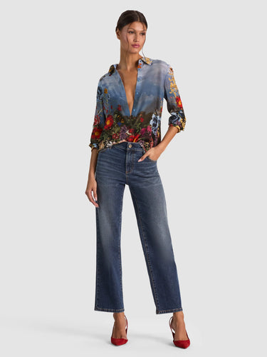 Alice + Olivia Willa Silk Blouse in Alpine Dawn