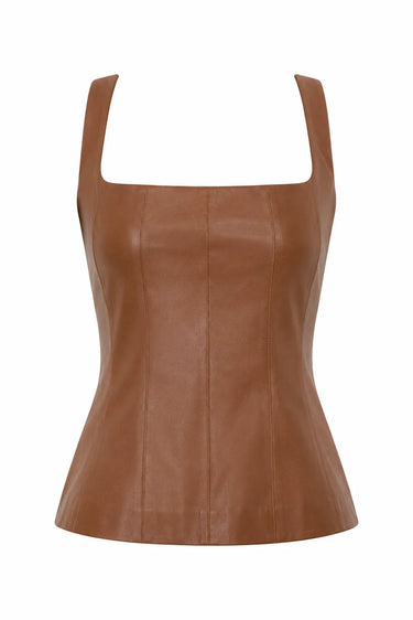 JS71 Enzo Faux Leather Top in Rust