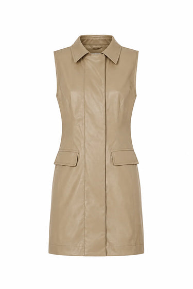 JS71 Shania Faux Leather Dress in Light Beige