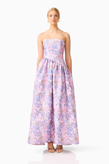 Elliatt Marlene Asymmetrical Gown in Pink Purple Floral