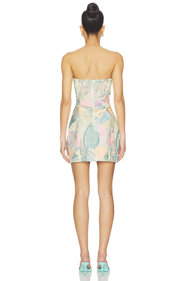 Elliatt Taliah Asymmetical Mini Dress in Blue Multi