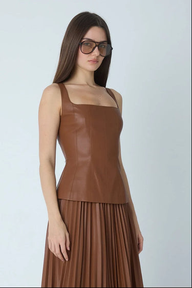 JS71 Enzo Faux Leather Top in Rust