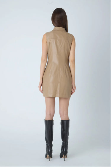 JS71 Shania Faux Leather Dress in Light Beige