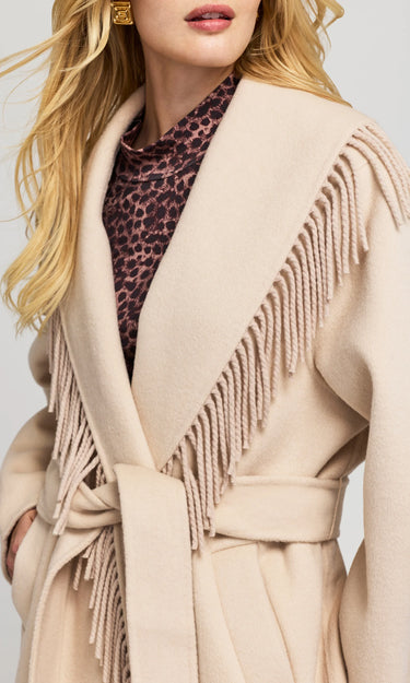 Generation Love Jenny Fringe Wool Coat in Soft Beige