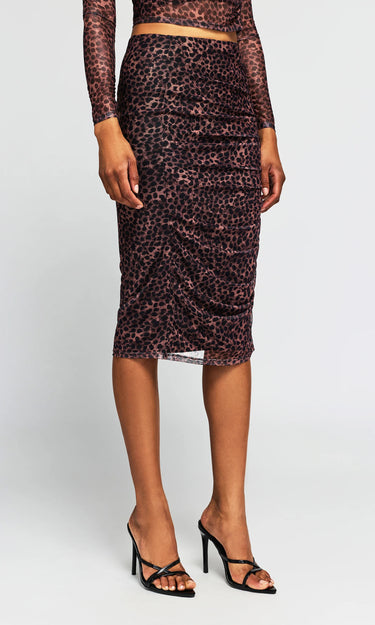 Generation Love Jessica Leopard Mesh Skirt in Muted Brown Black