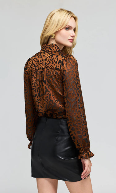 Generation Love Priya Leopard Burn-Out Blouse in Caramel Black