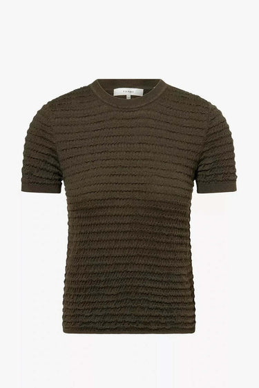 Frame The Smocked Short Sleeve Sweater in Rich Military