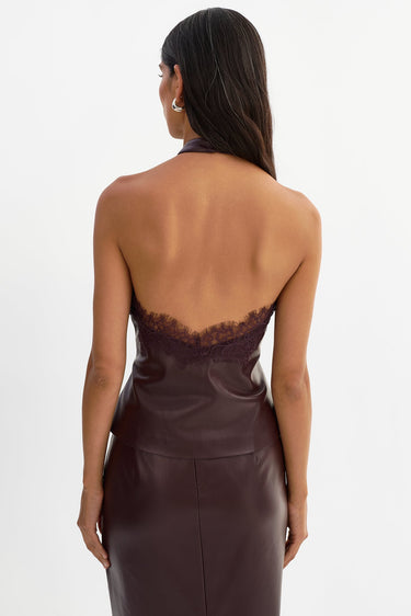 Lamarque Ginny Lace Trim Faux Leather Top in Vamp