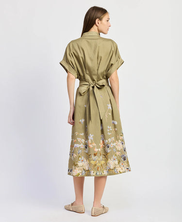 En Saison Yvette Midi Dress in Olive Blue Floral
