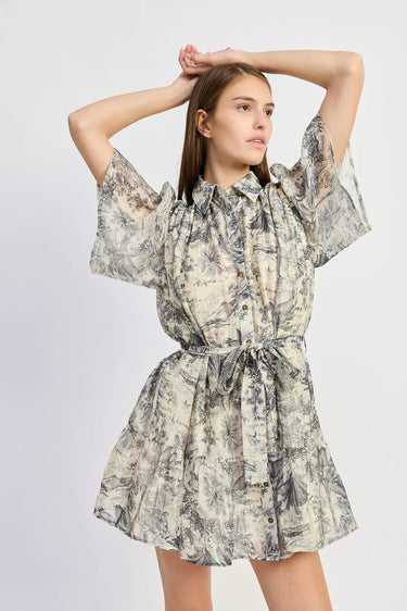 En Saison Holly Mini Dress in White Slate Blue