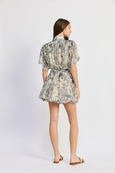 En Saison Holly Mini Dress in White Slate Blue