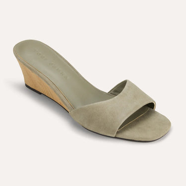 Yosi Samra Jada Suede Slide Wedge Sandal in Taupe