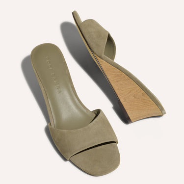 Yosi Samra Jada Suede Slide Wedge Sandal in Taupe