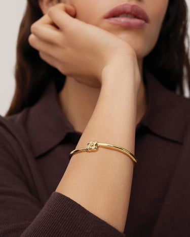 Jenny Bird Slim Woven Square Bangle in Gold