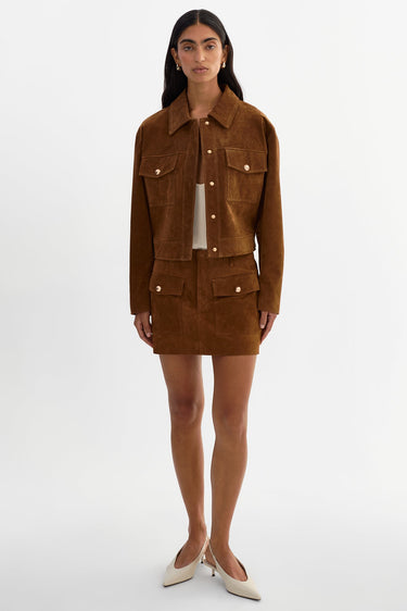 Lamarque Kasia Genuine Suede Cargo Skirt in Caramel