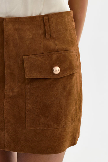 Lamarque Kasia Genuine Suede Cargo Skirt in Caramel