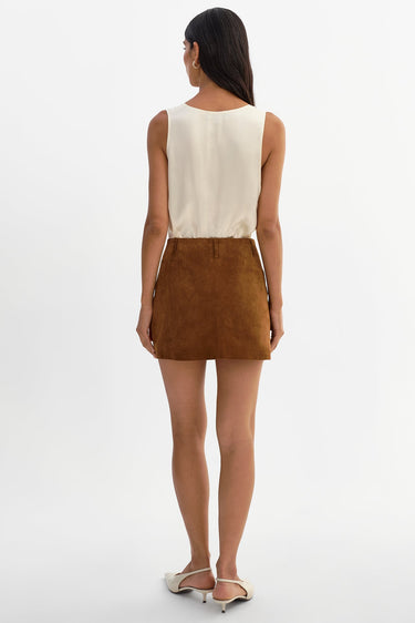 Lamarque Kasia Genuine Suede Cargo Skirt in Caramel