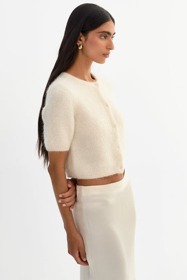 Lamarque Kendra Cropped Alpaca Cardigan in Ivory
