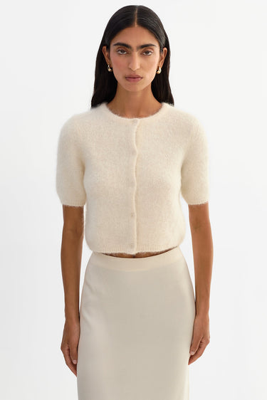 Lamarque Kendra Cropped Alpaca Cardigan in Ivory