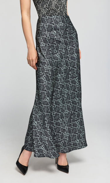 Generation Love Katrine Snake Satin Skirt in Forest Python Moss