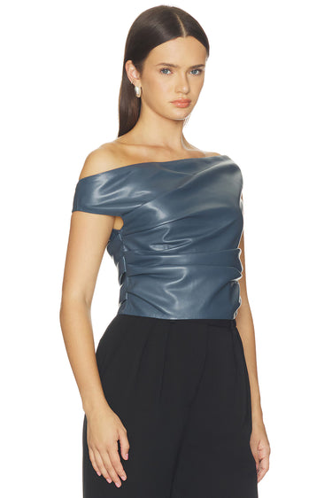 Lamarque Ines Off Shoulder Faux Leather Top in Graphite