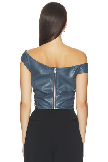 Lamarque Ines Off Shoulder Faux Leather Top in Graphite