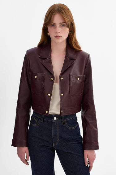 Lamarque Lorena Cropped Leather Jacket in Vamp