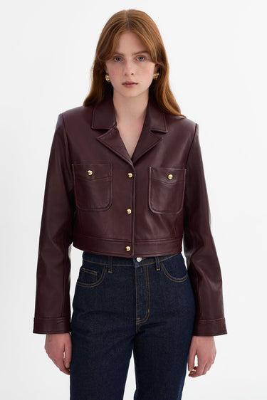 Lamarque Lorena Cropped Leather Jacket in Vamp