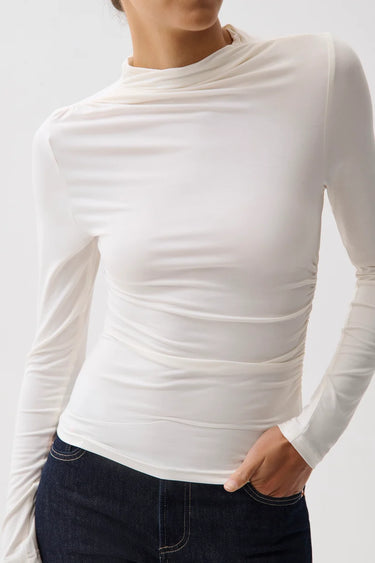 Pistola Nathalia Draped Mock Neck in Soft White