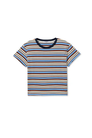 Perfect White Tee Dawn Ringer Tee in Pacific Clementine Stripe